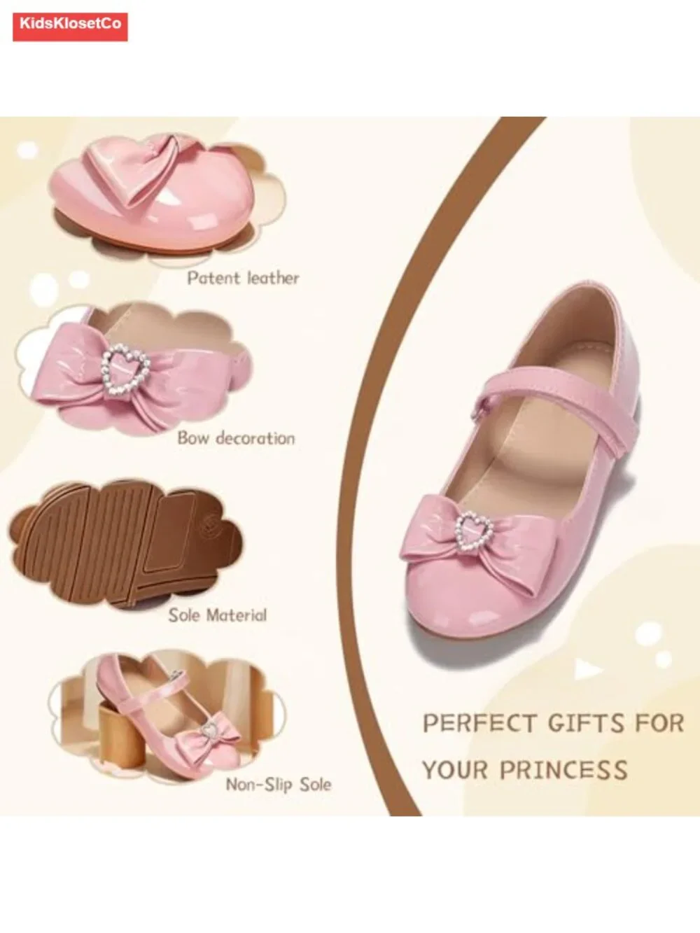 Toddler Girls Mary Jane Flats Dress Shoes Hook & Loop Faux Leather